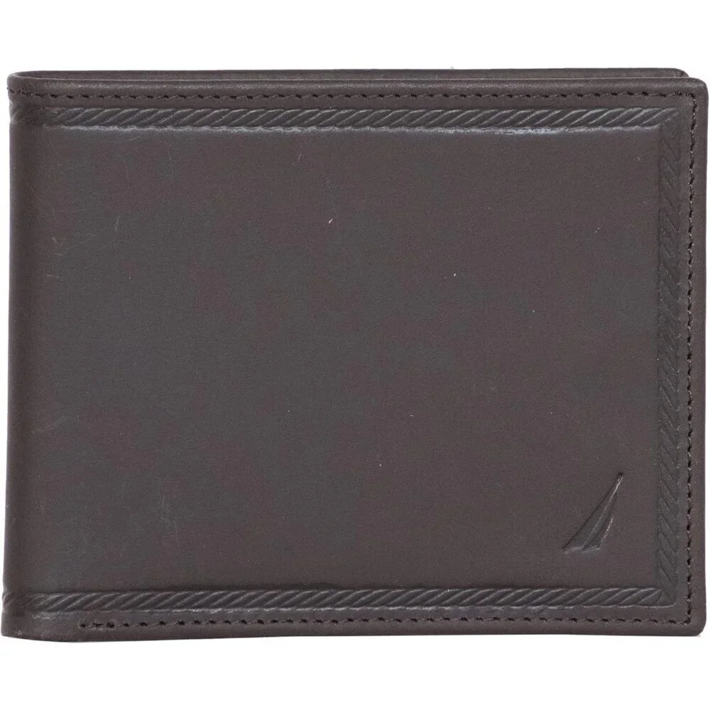 Men's Brown Bifold Leather Wallet RFID Blocking ID Window Card Slots